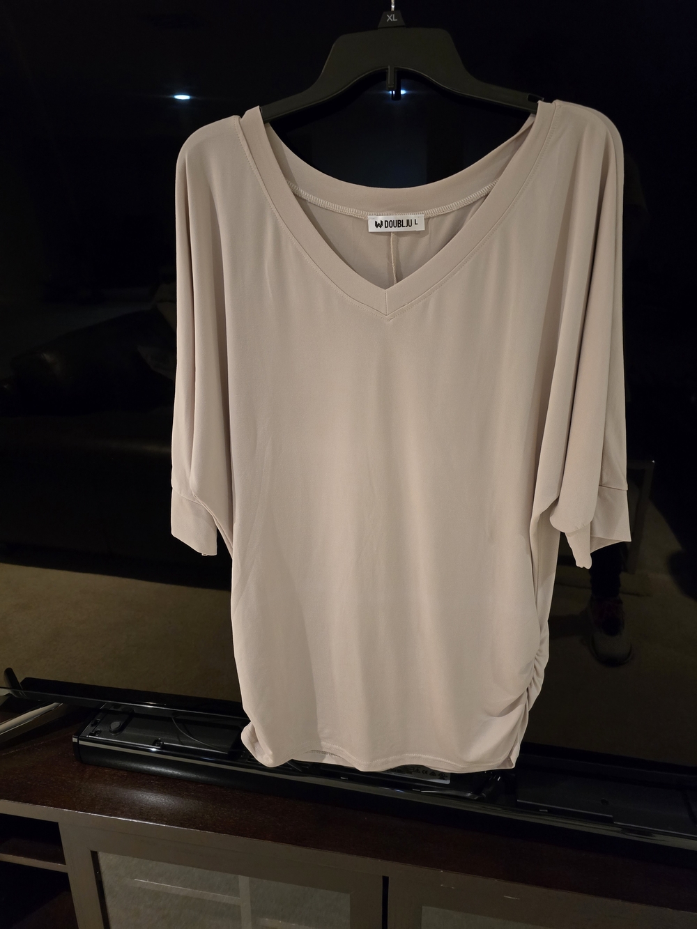 Doublju Women's V-Neck Dolman Top in Light Beige